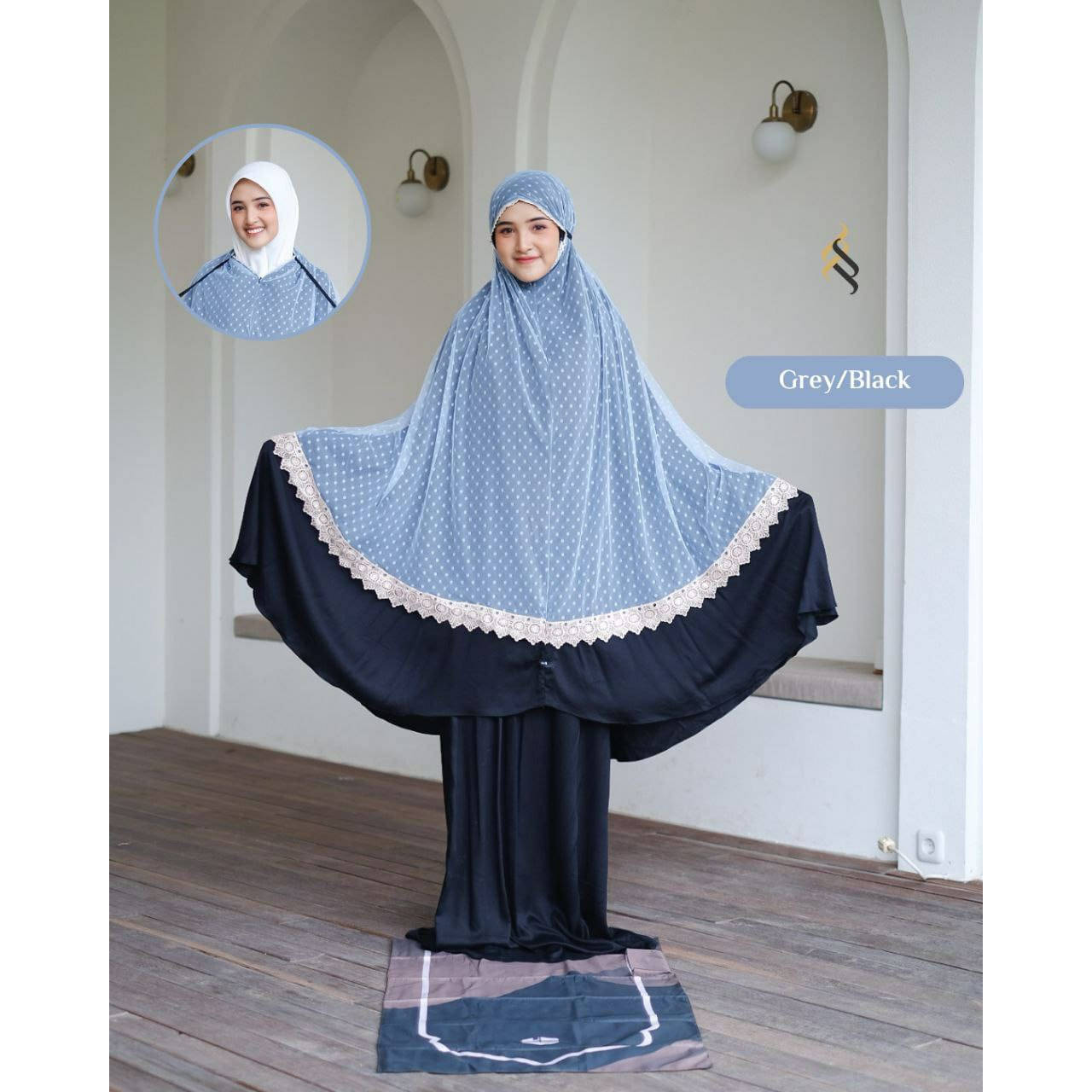 Mukena Fateena Luxury Grey - Black